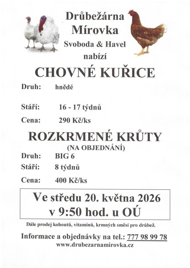 Prodej drůbeže 20.5.2026