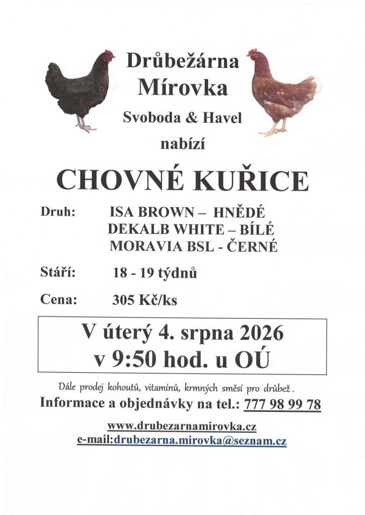 Prodej drůbeže 4.8.2026