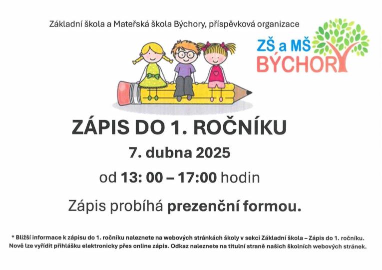 Zápis do 1. ročníku ZŠMŠ Býchory