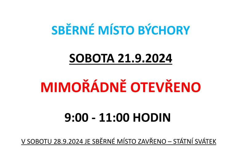 Mimořádně otevřeno sběrné místo 21.9.2024