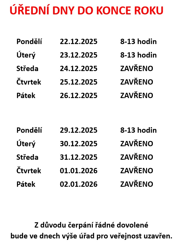 Úřední dny do&nbsp;konce roku 2025