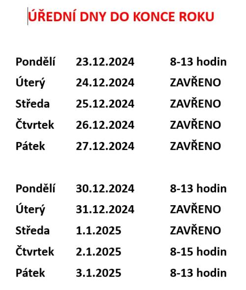 Úřední dny do konce roku 2024