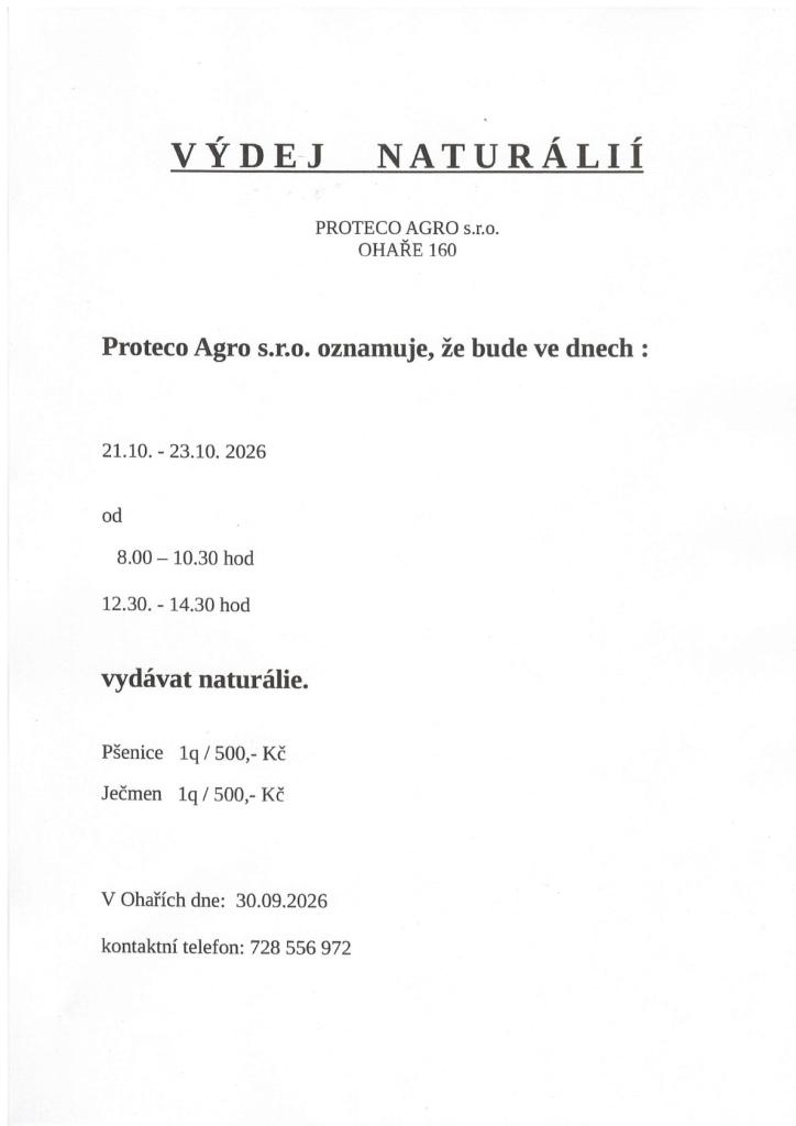 Výdej naturálií_Proteco Agro